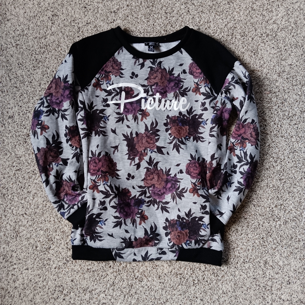 Picture Organics Floral Purple Gray And Black Sweatshirt With Pockets Medium